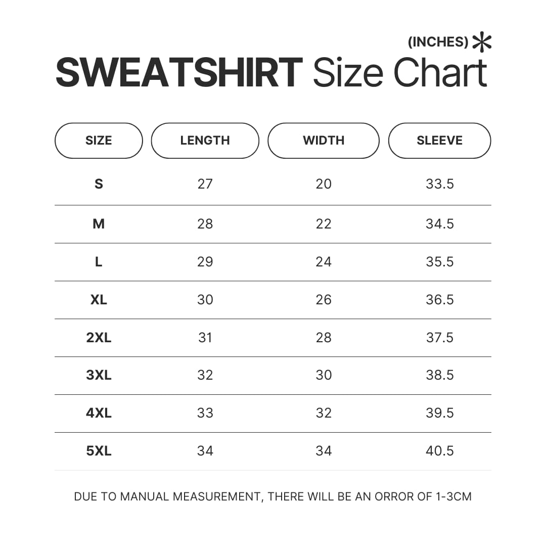 Sweatshirt Size Chart - Sex And The City Store