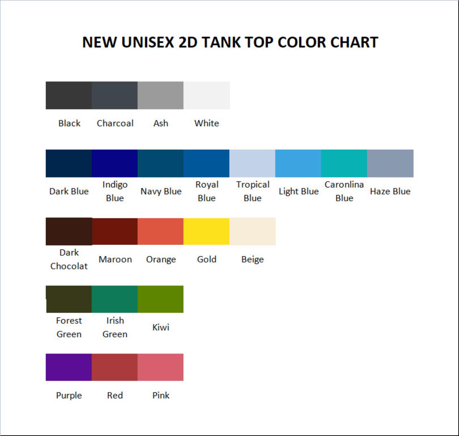 tank top color chart - Sex And The City Store